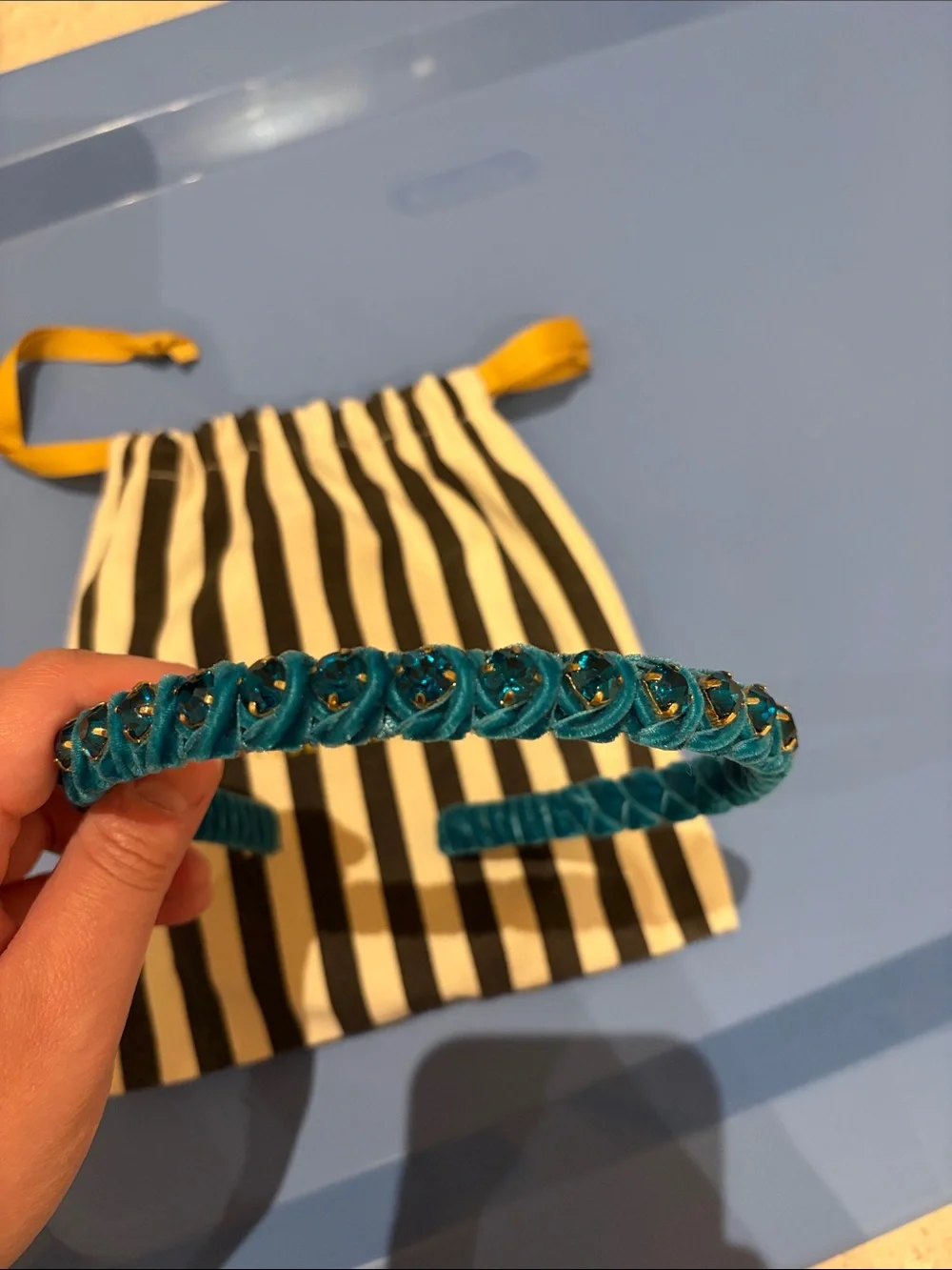 Lele Sadoughi Teal Braided Velvet Headband